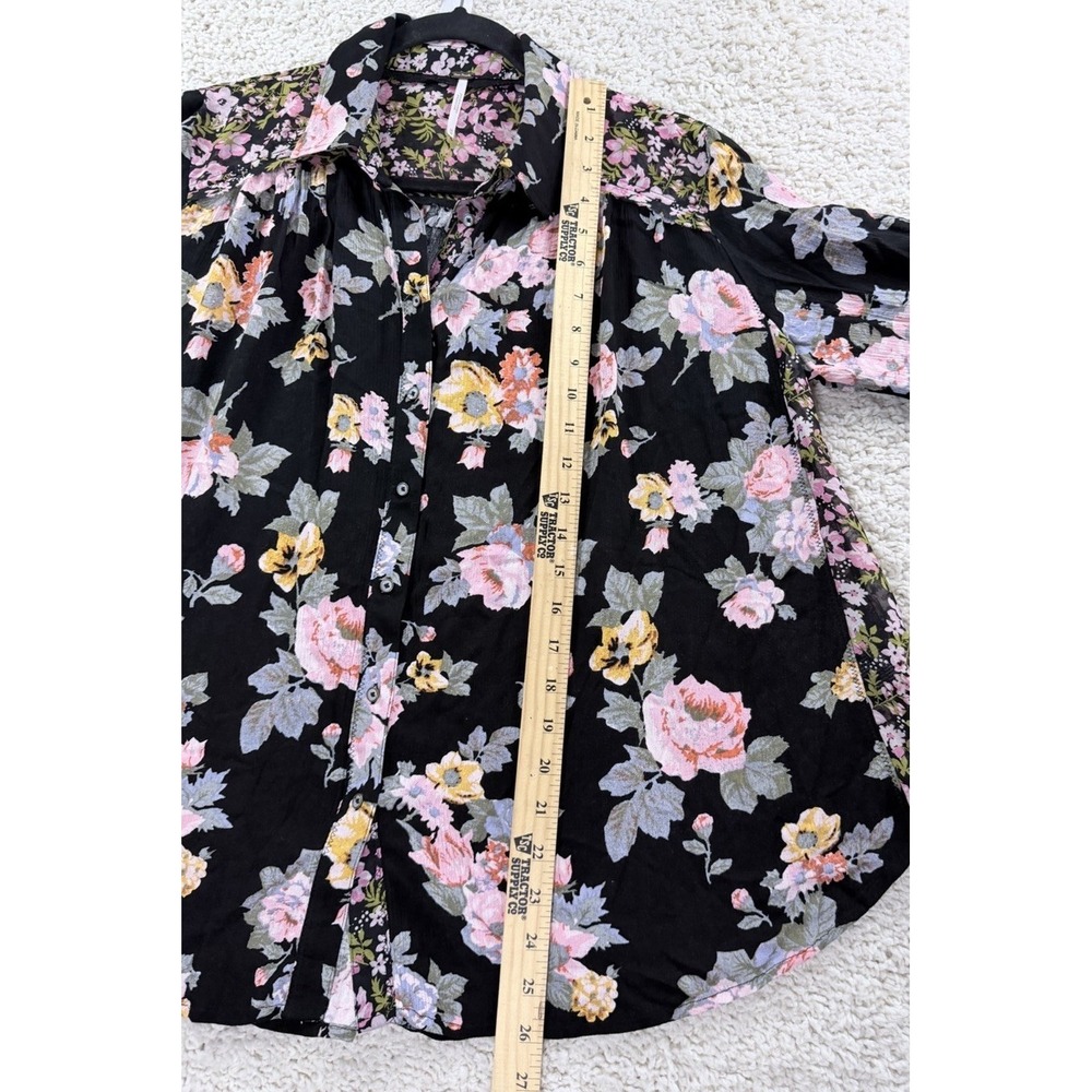 Free People Hold On To Me Black Floral Print Blouse Medium Oversized Top - Picture 16 of 16